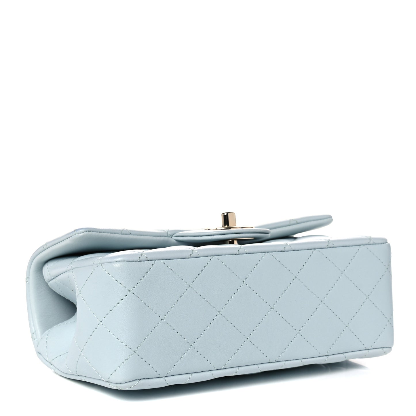 Lambskin Quilted Mini Top Handle Rectangular Flap Light Blue
