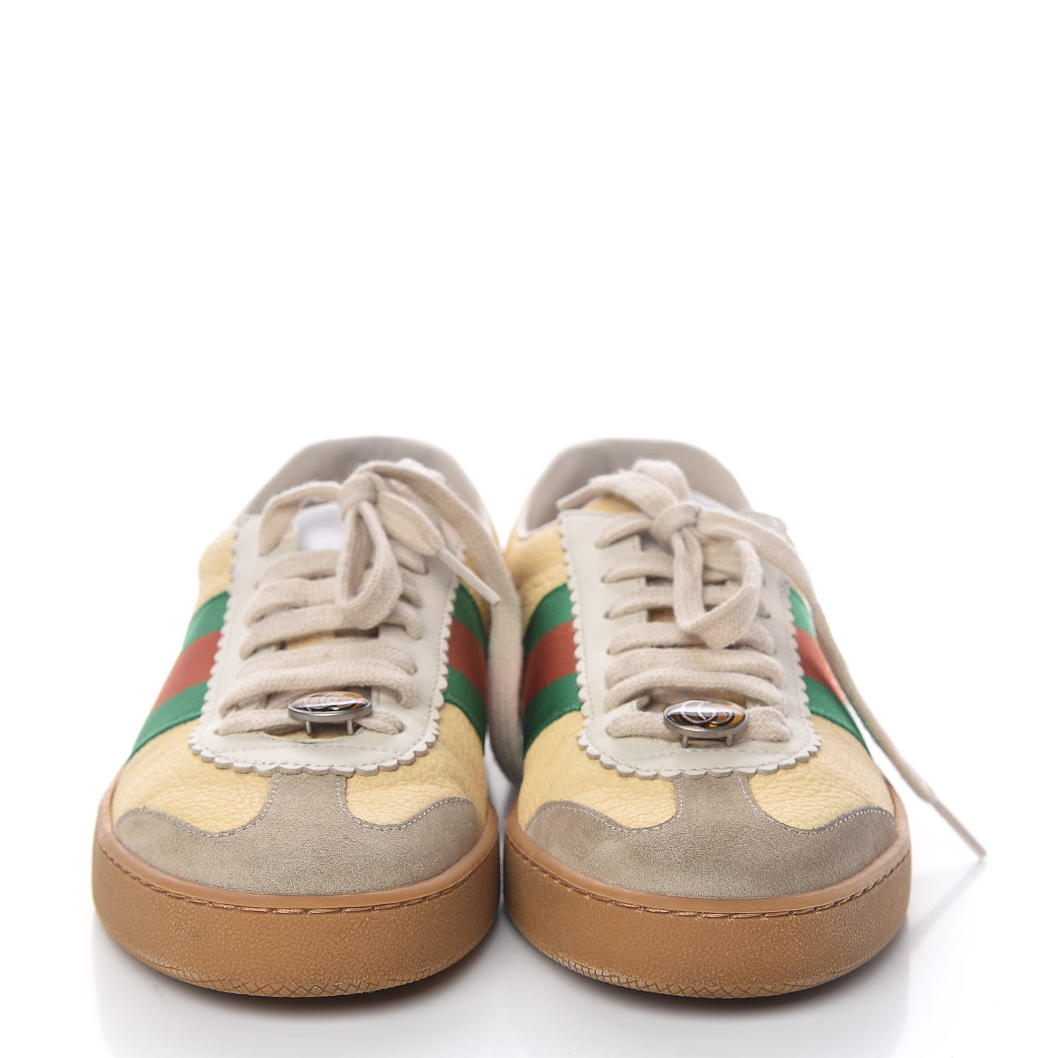 Gucci Calfskin Suede Web Mens G74 Sneakers 5 Oatmeal Burro New Mystic White 2 of 14