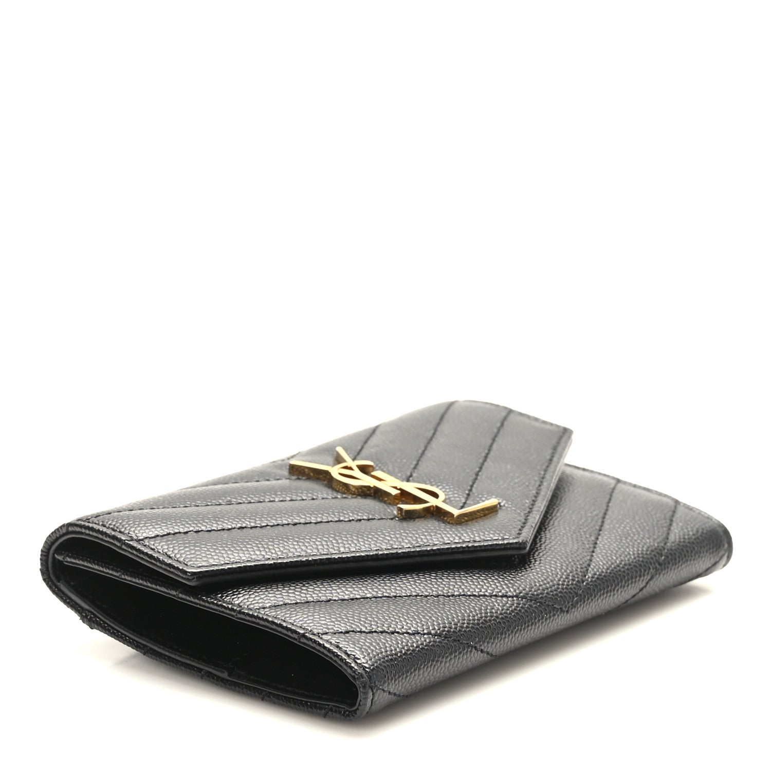 Saint Laurent Grain De Poudre Matelasse Chevron Small Monogram Passport Case Black 4 of 7