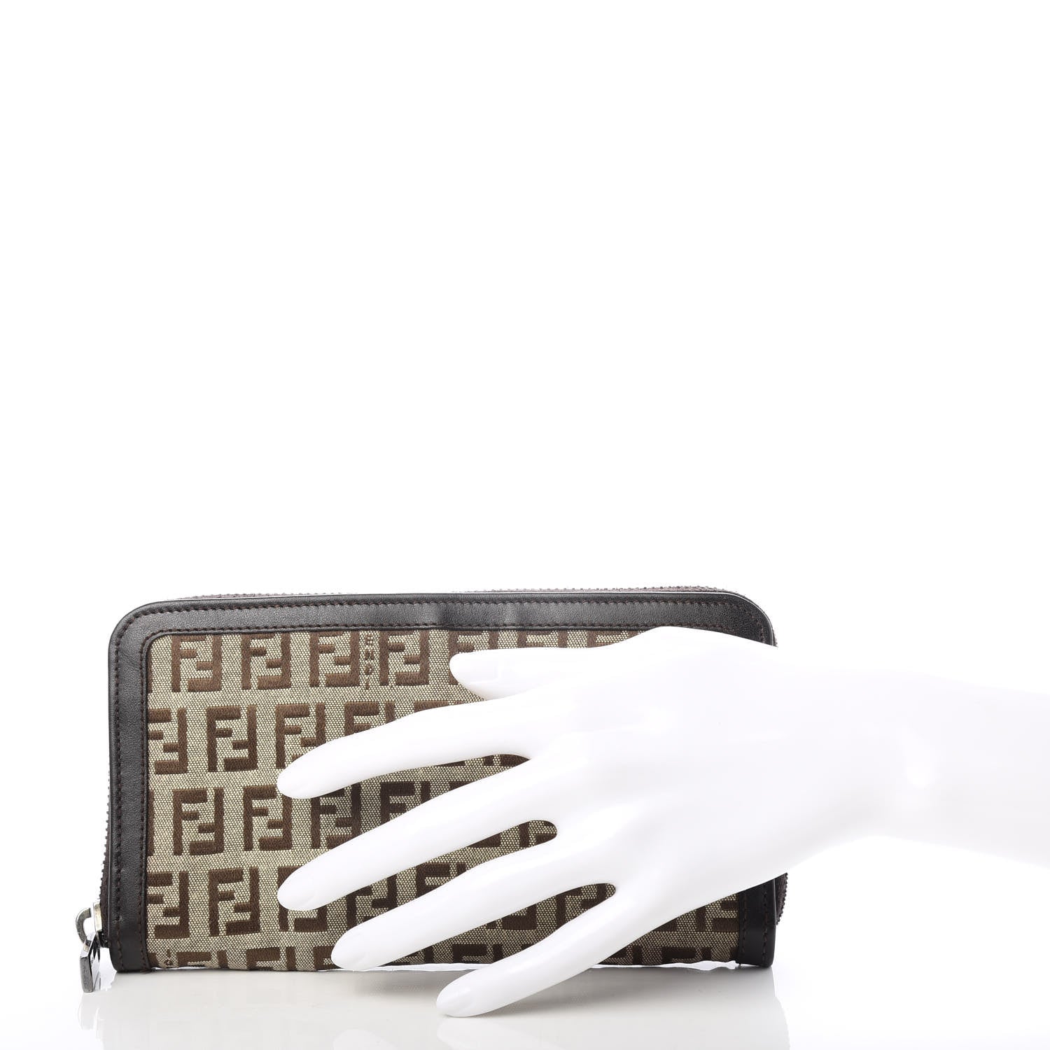 Fendi Zucchino Zip Around Wallet Dark Brown 2 of 8