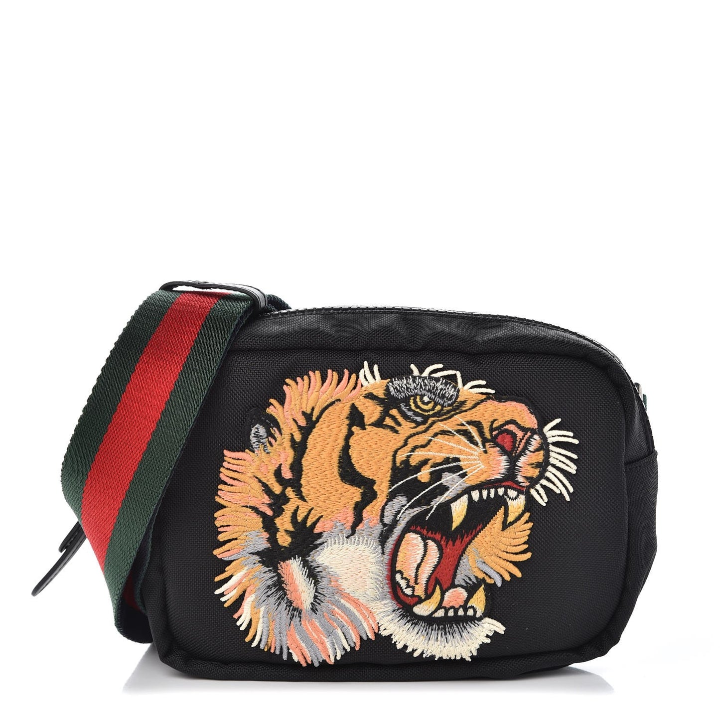 Canvas Web Tiger Embroidered Messenger Bag Black