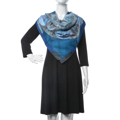 Hermes Silk Jeu Des Omnibus Remix Scarf 90 Cobalt Ciel Gris 2 of 4