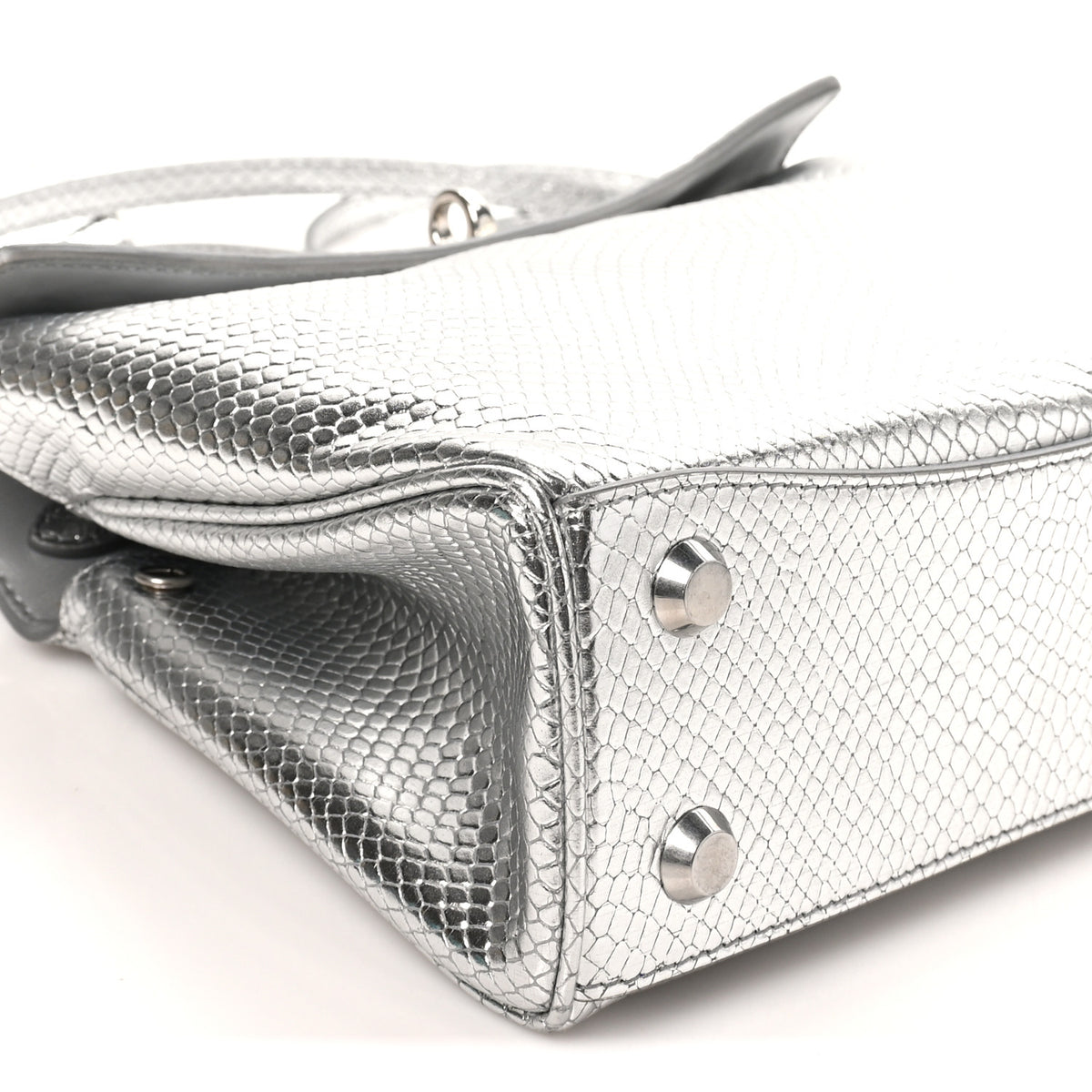 Balenciaga Metallic Calfskin Snakeskin Embossed Mini Rodeo Top Handle Handbag Silver 7 of 8