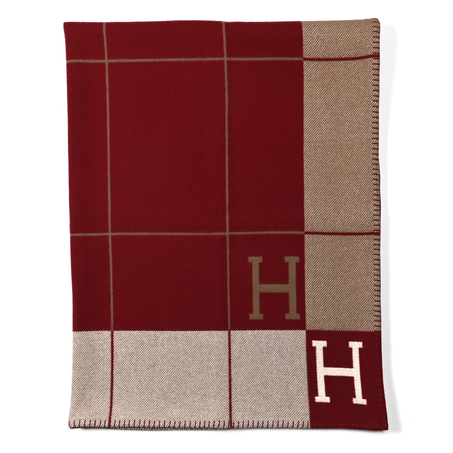 Hermes Wool Cashmere Avalon III Blanket Ecru Rouge H 1 of 4