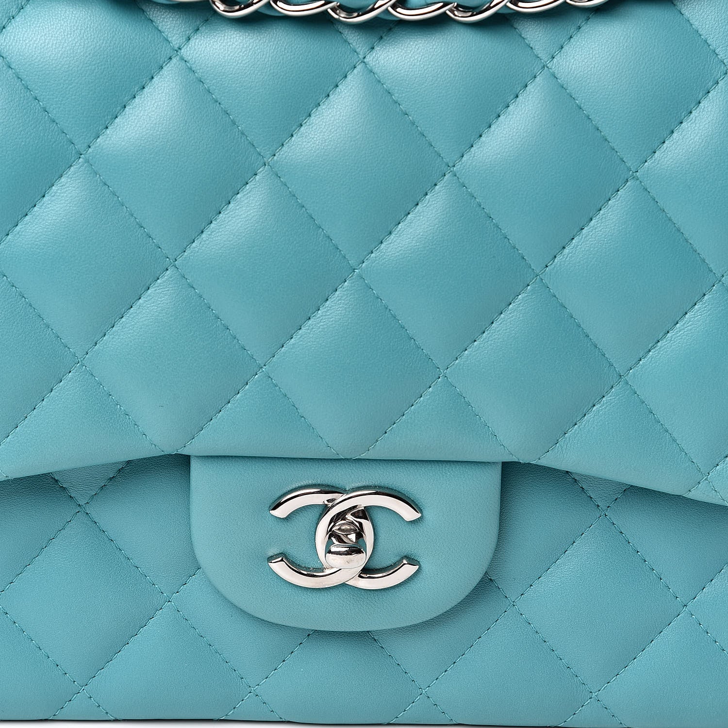Chanel Lambskin Quilted Jumbo Double Flap Turquoise 10 of 16