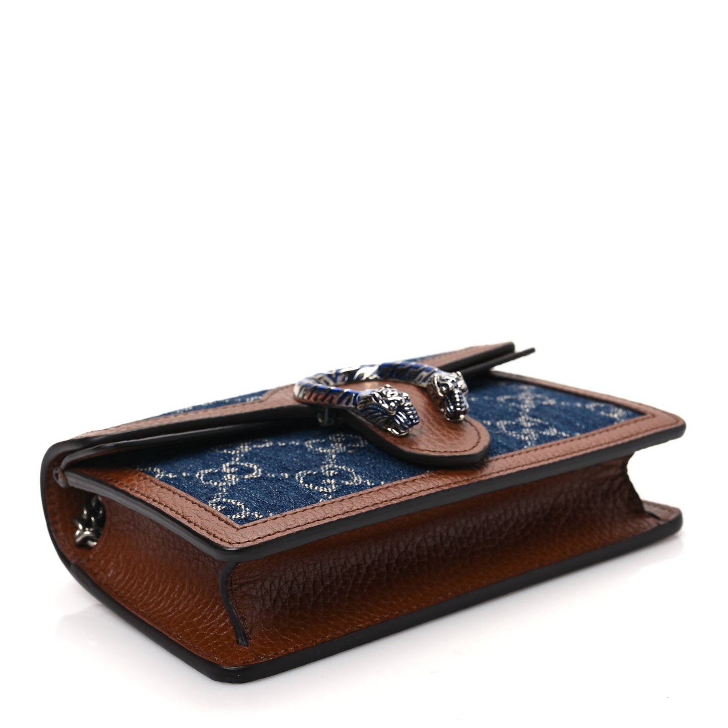 New Denim GG Monogram Dollar Calfskin Enamel Super Mini Dionysus Shoulder Bag Blue Tea Cuir Epilog Electric Blue
