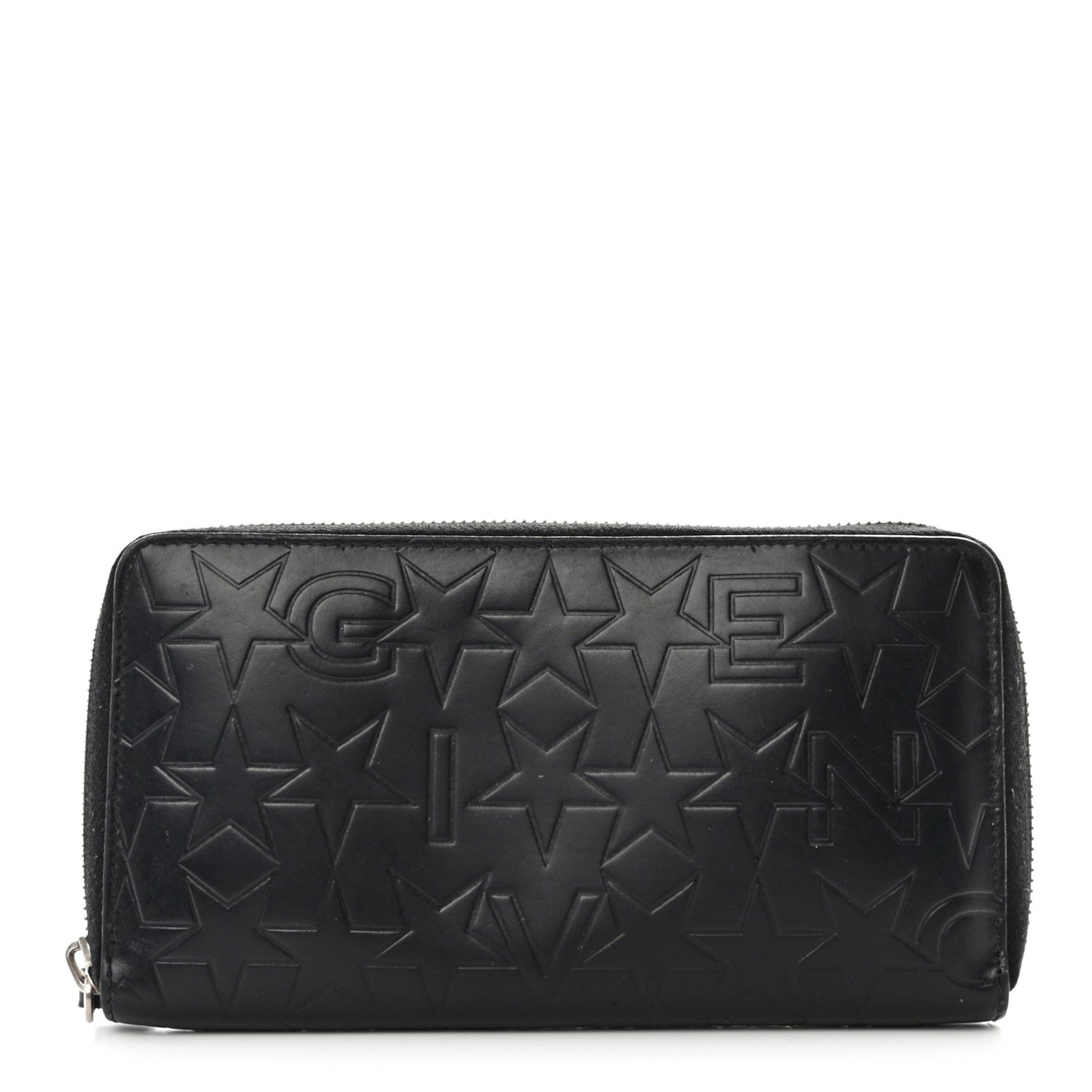 Calfskin Logo Star Embossed Zip Around Wallet Black