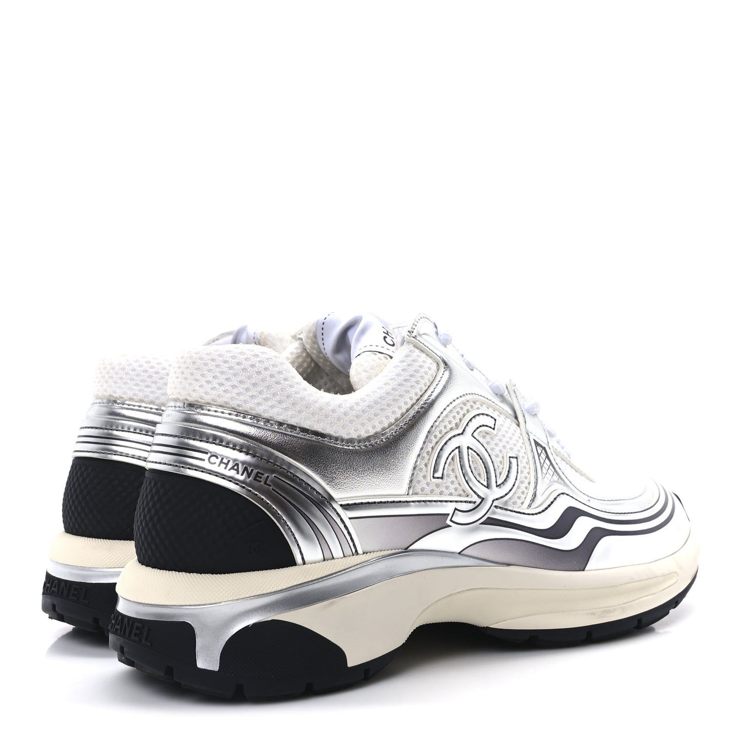 Fabric Laminated Calfskin Stretch CC Sneakers 39 White Silver