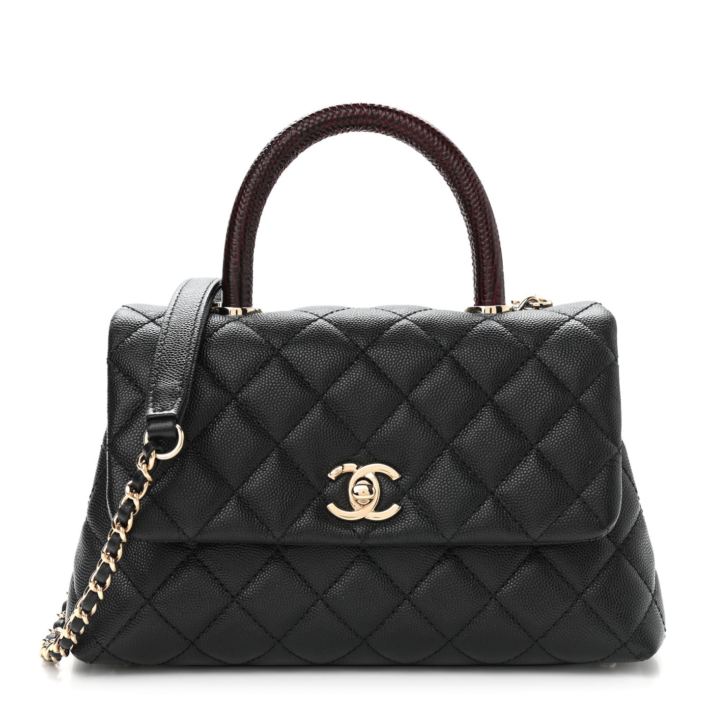 Caviar Lizard Embossed Quilted Mini Coco Handle Flap Black