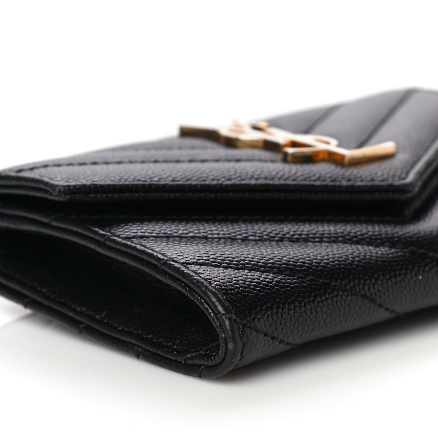 Grain De Poudre Matelasse Chevron Small Monogram Envelope Wallet Black