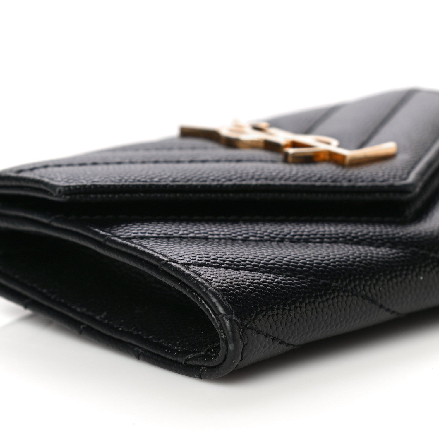 Saint Laurent Grain De Poudre Matelasse Chevron Small Monogram Envelope Wallet Black 9 of 10