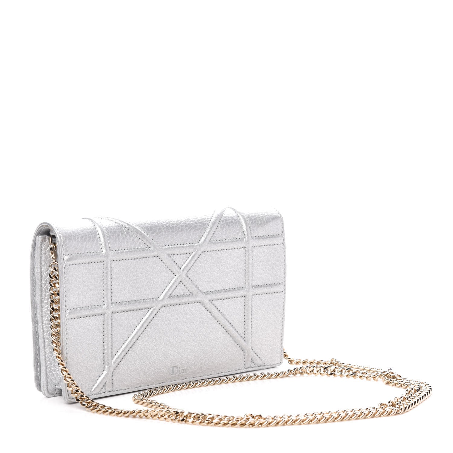 Christian Dior Metallic Grained Calfskin Diorama Wallet on Chain Pouch Silver 3 of 11