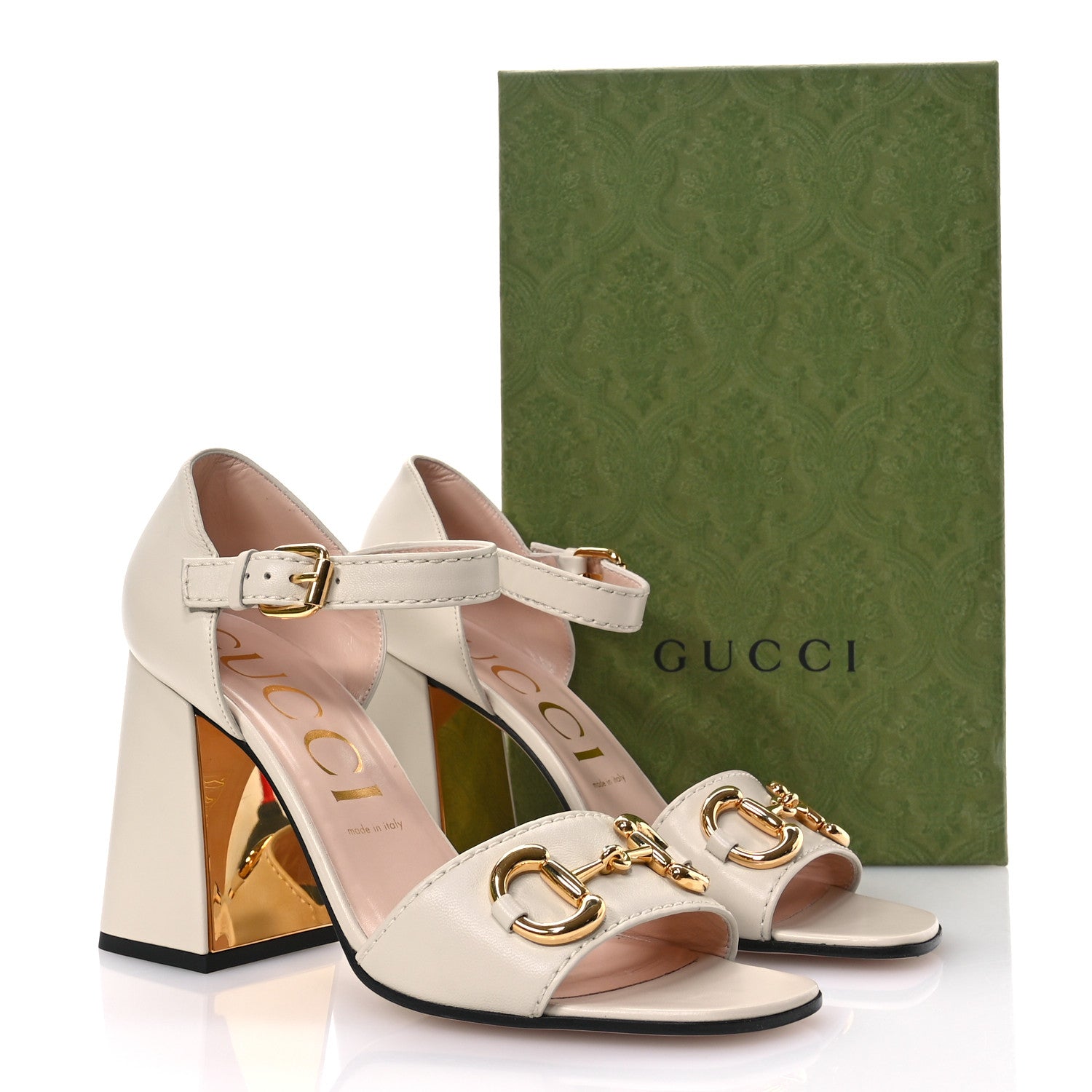 Gucci Nappa Horsebit Cross Strap 95mm Sandals 41 Mystic White