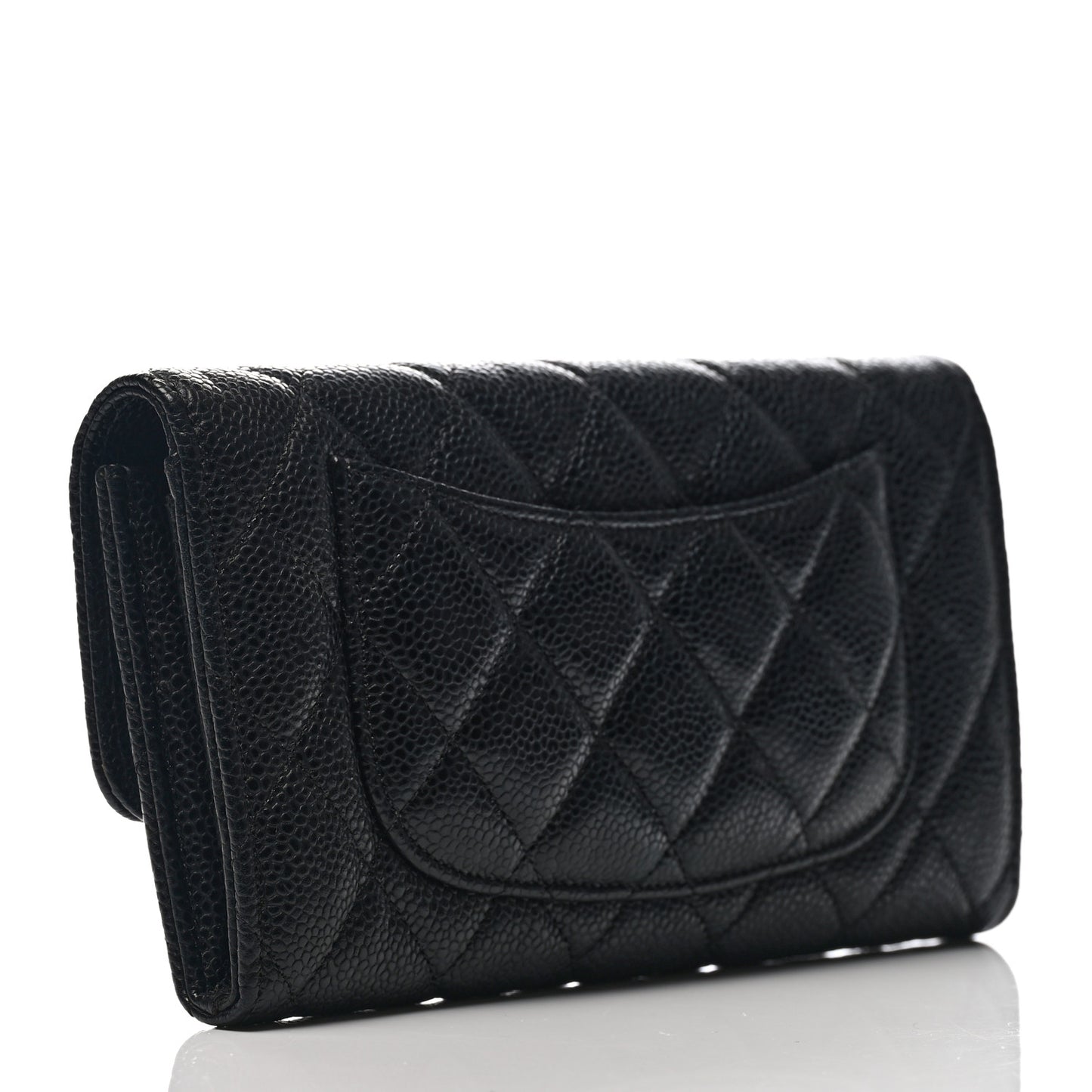 Caviar Quilted Large Gusset Flap Wallet Black