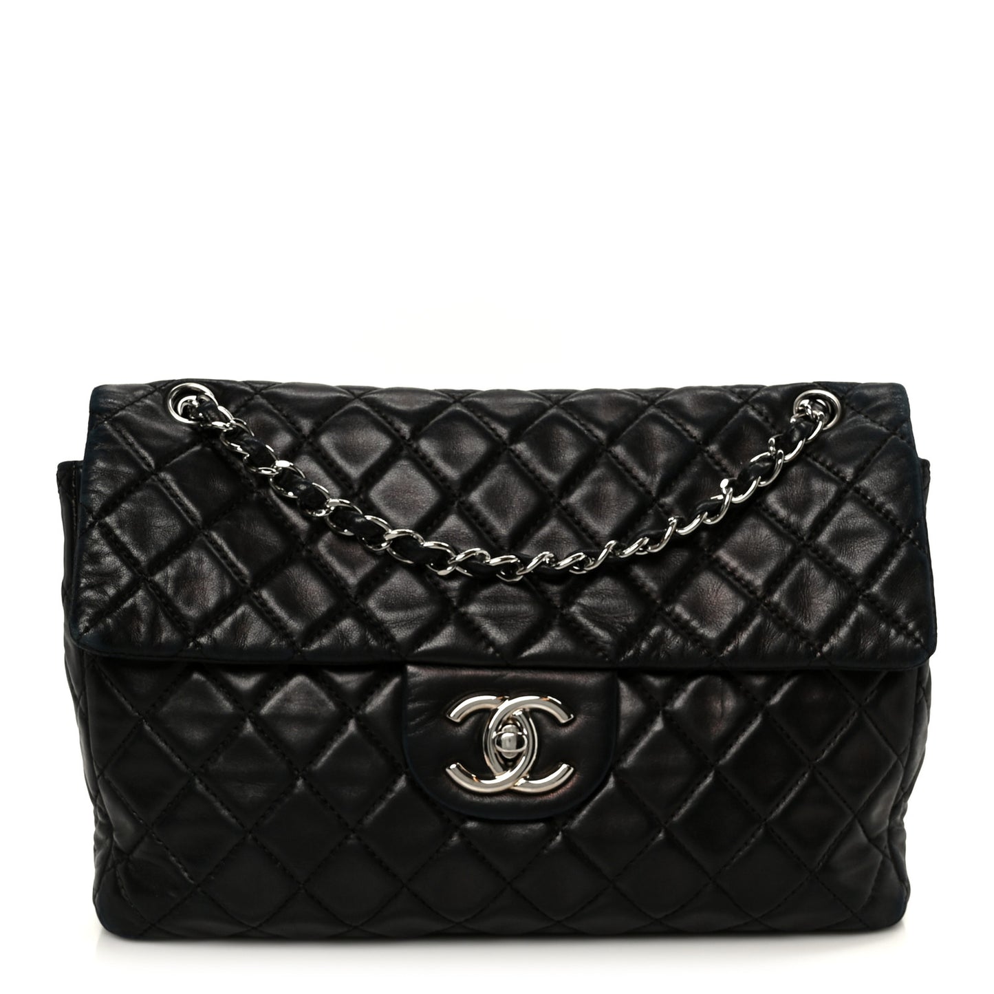 Washed Lambskin Quilted Maxi Single Flap Black