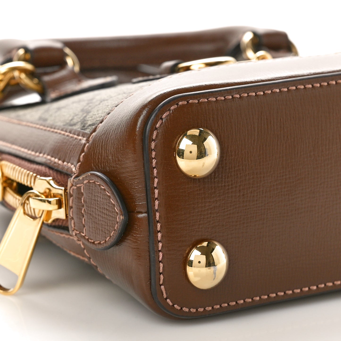 GG Supreme Monogram Azalea Calfskin Mini Horsebit 1955 Top Handle Bag Beige Ebony Brown Sugar