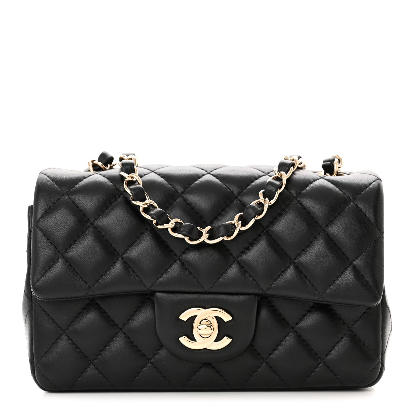 Lambskin Quilted Mini Rectangular Flap Black