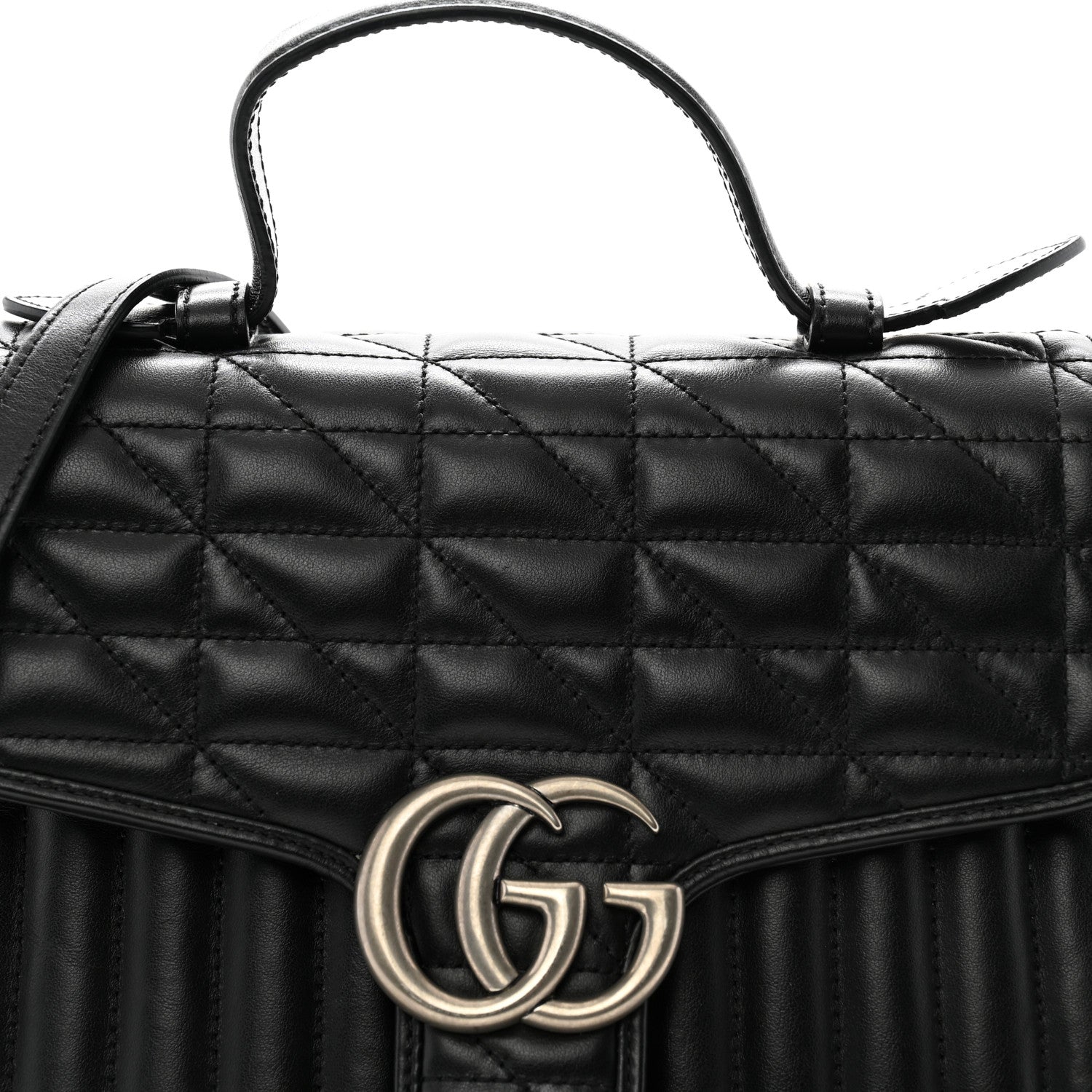 Gucci Calfskin Matelasse Aria Small GG Marmont Top Handle Shoulder Bag Black 8 of 15