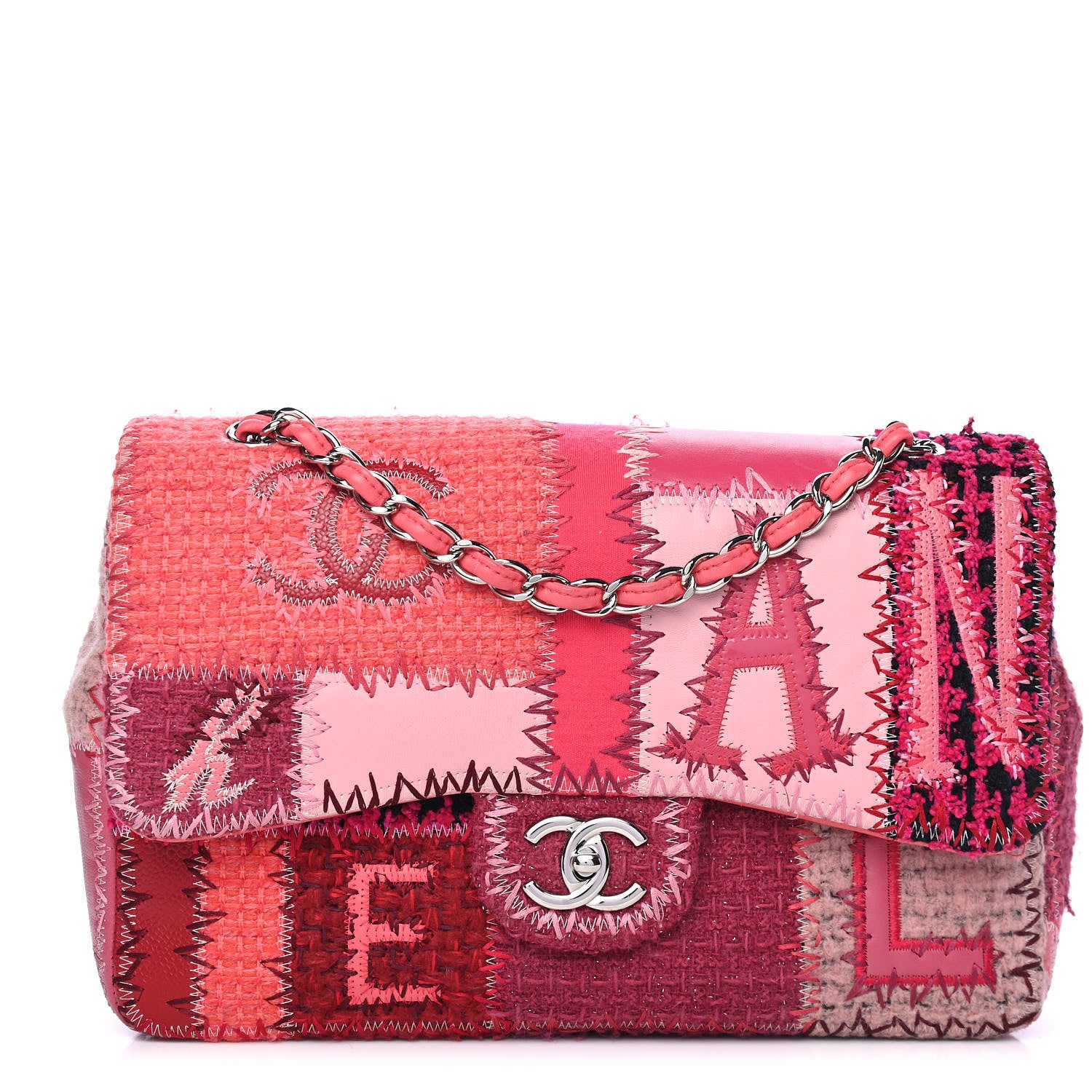 Chanel Tweed Patchwork Jumbo Single Flap Pink 1 of 5