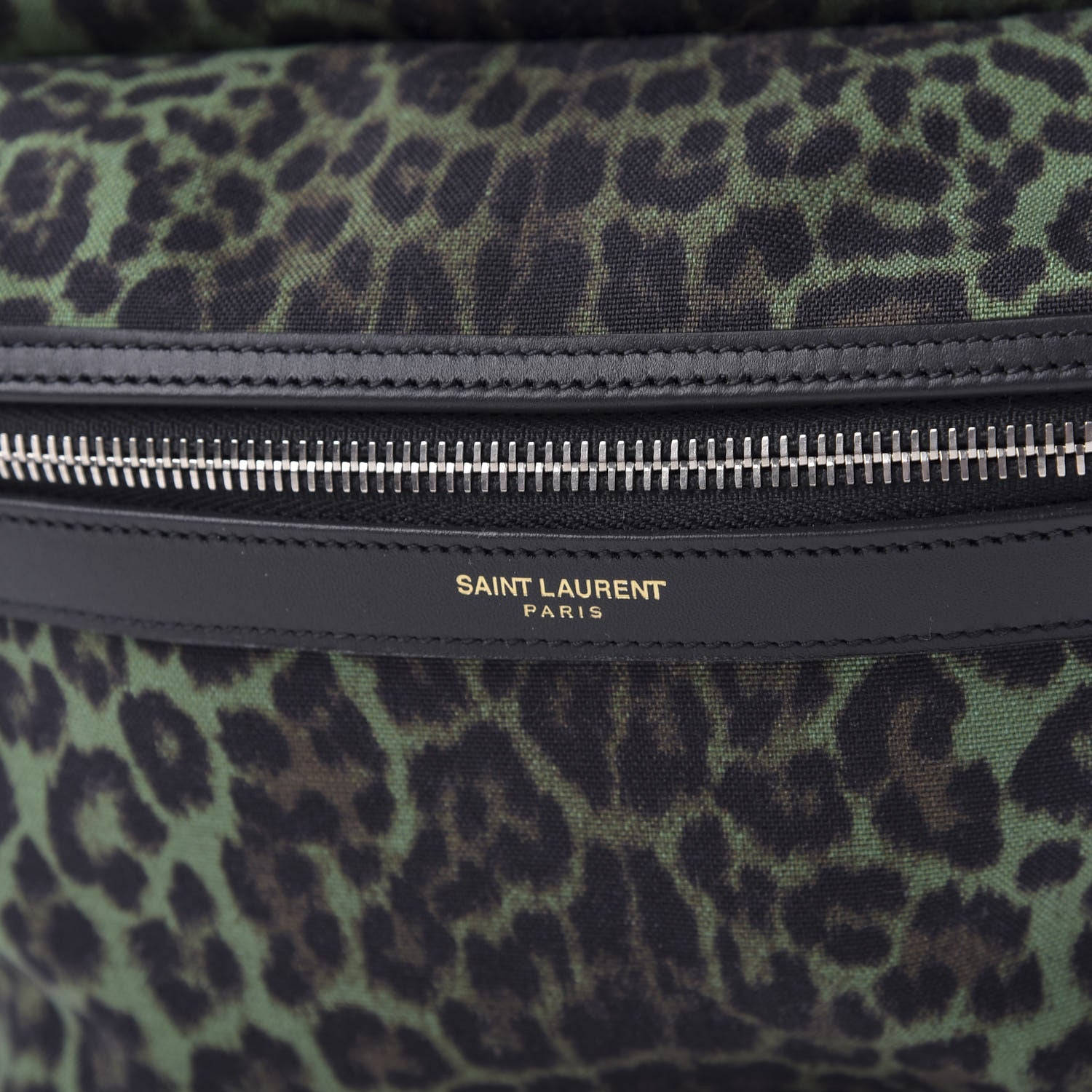 Saint Laurent Printed Canvas Leopard Classic Hunting Backpack Green 7 of 8