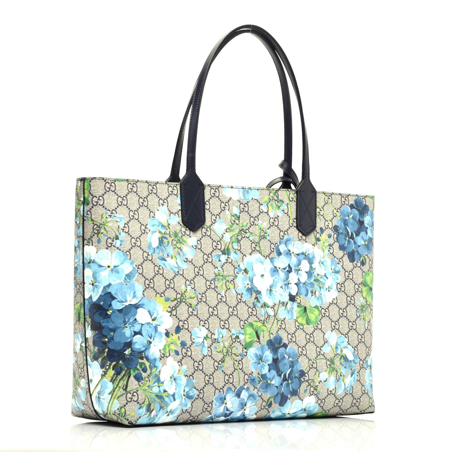 Gucci GG Supreme Monogram Blooms Medium Reversible Tote Beige Blue Navy 6 of 17