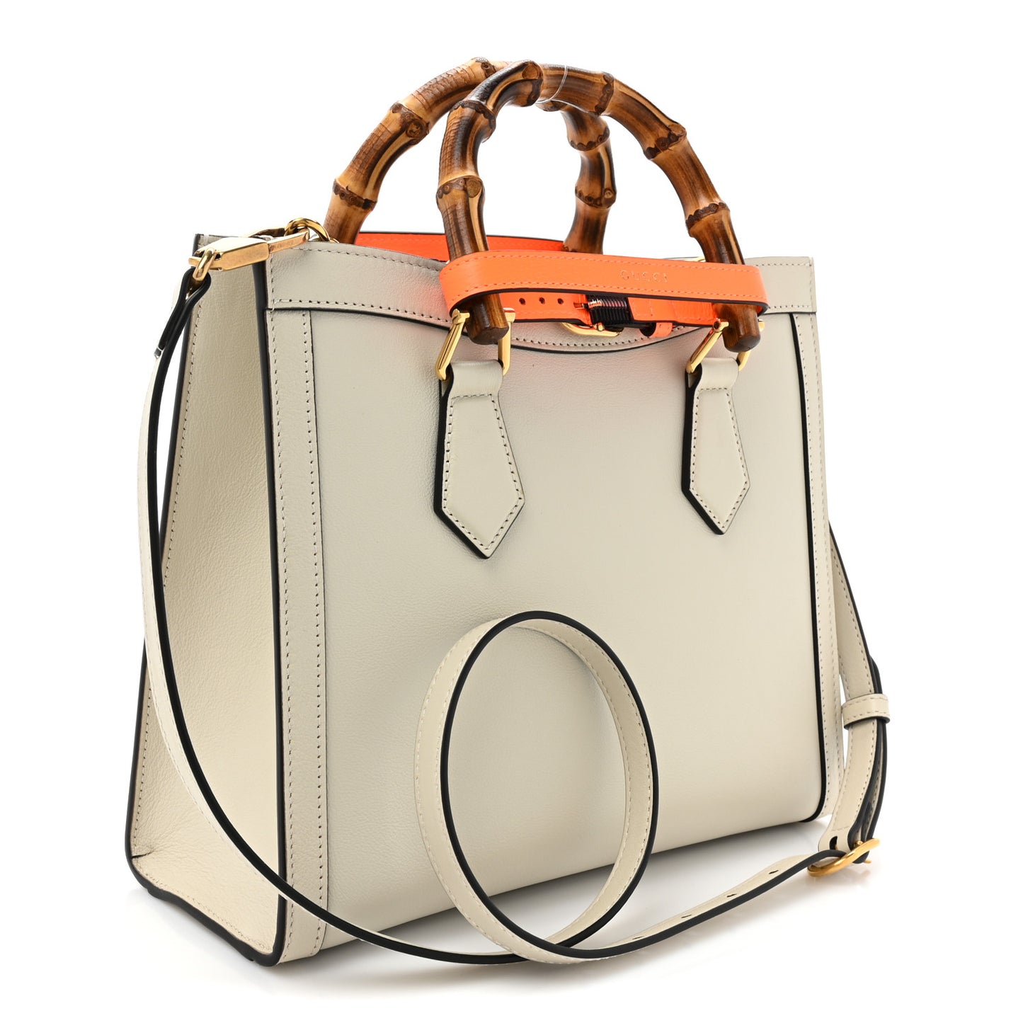 Wonka Grain Calfskin Small Diana Tote Bag Mystic White Orange Fluo