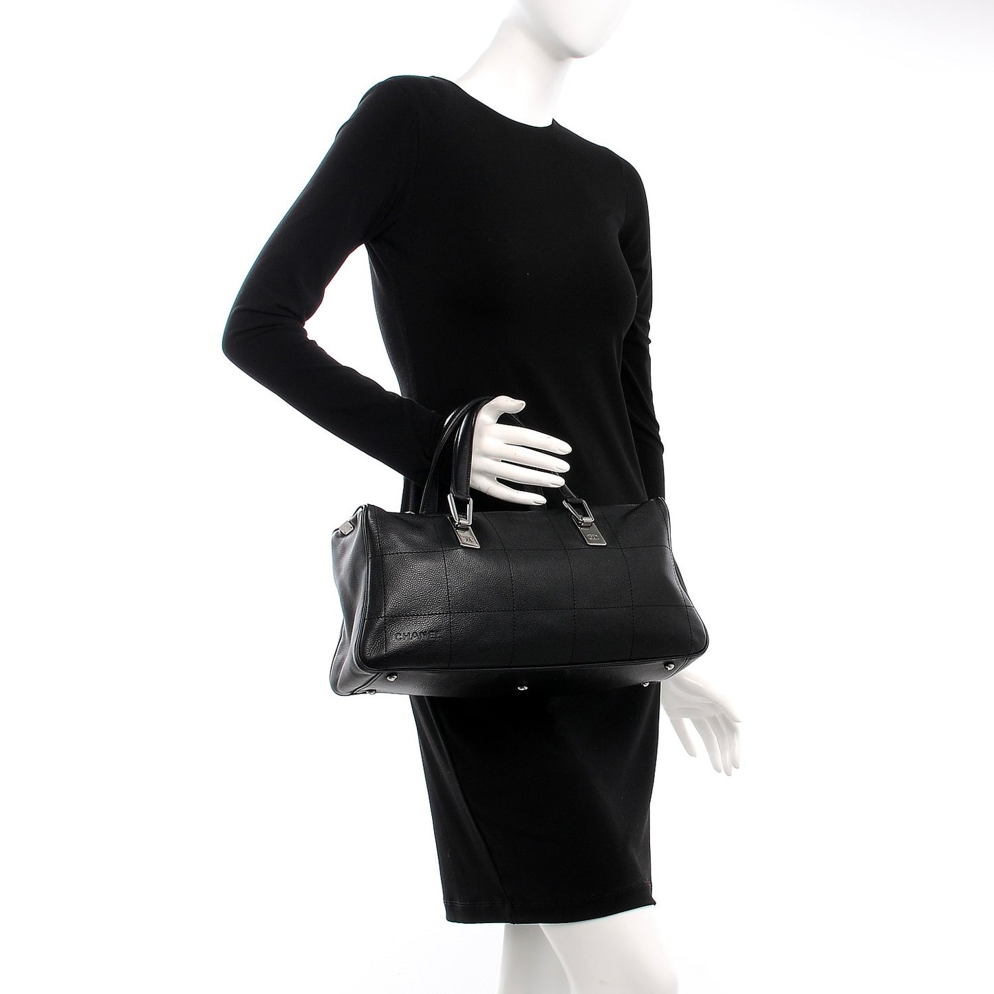 Caviar Square Stitched Satchel Black
