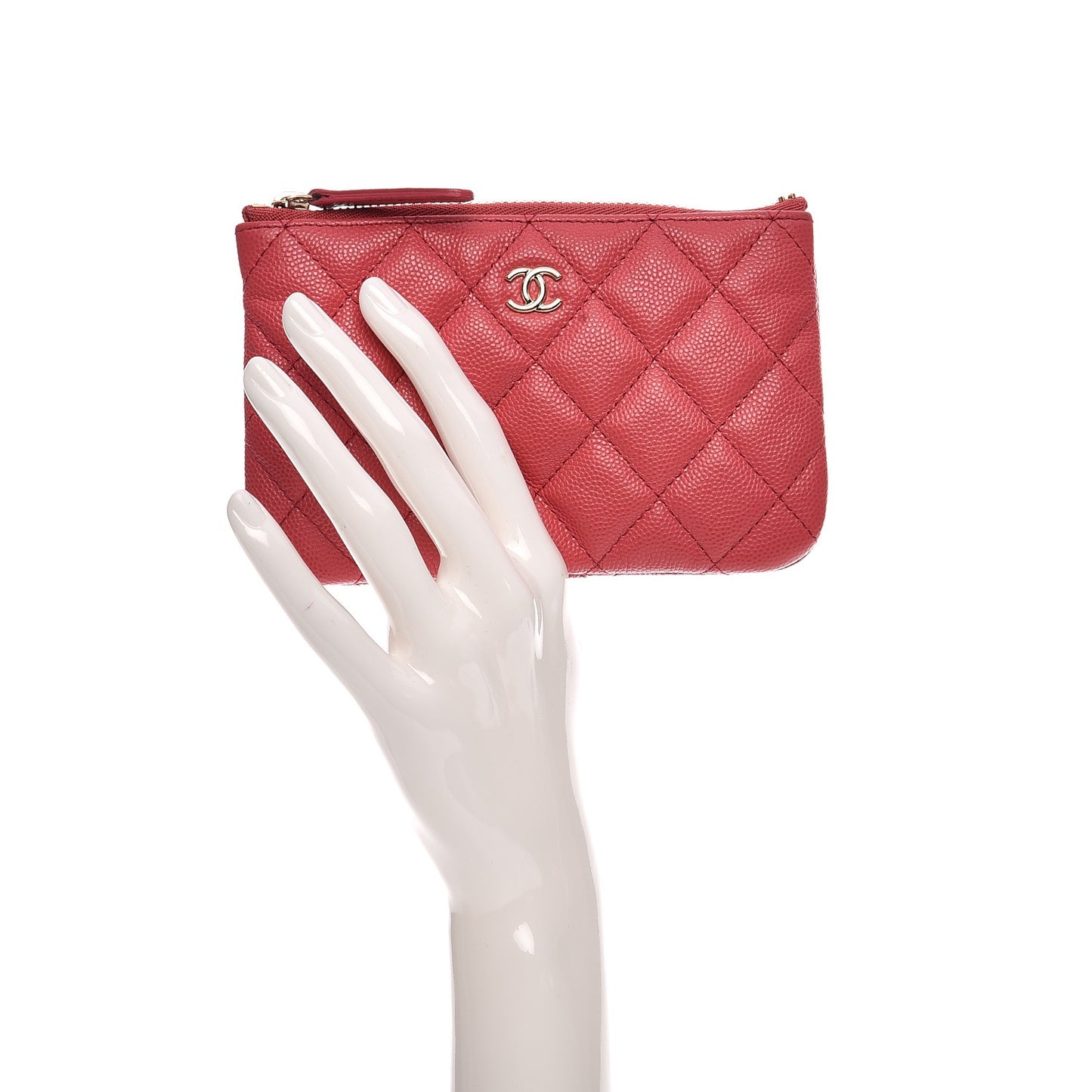 Caviar Quilted Small Cosmetic Case Dark Pink