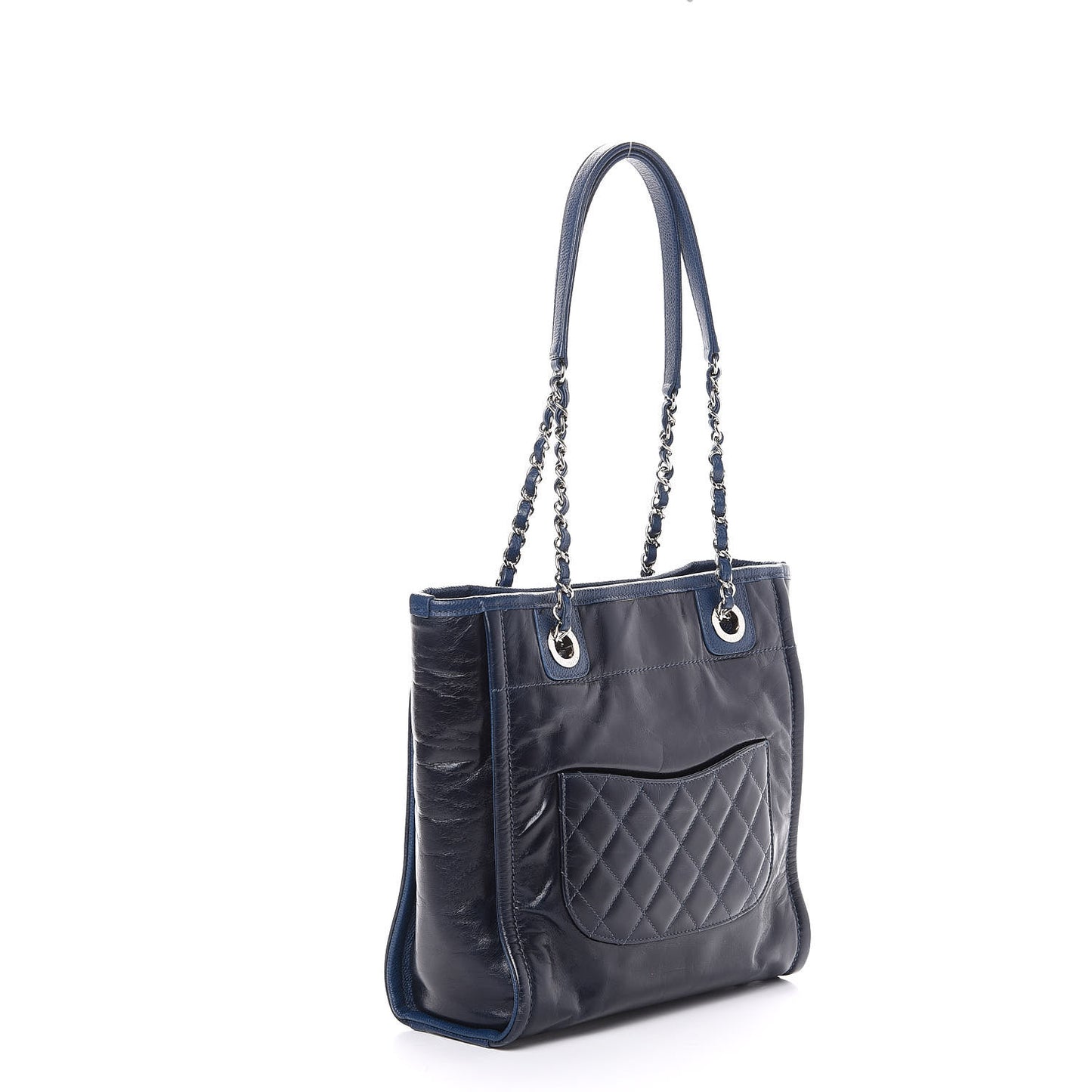 Glazed Calfskin Mini Deauville Tote Blue