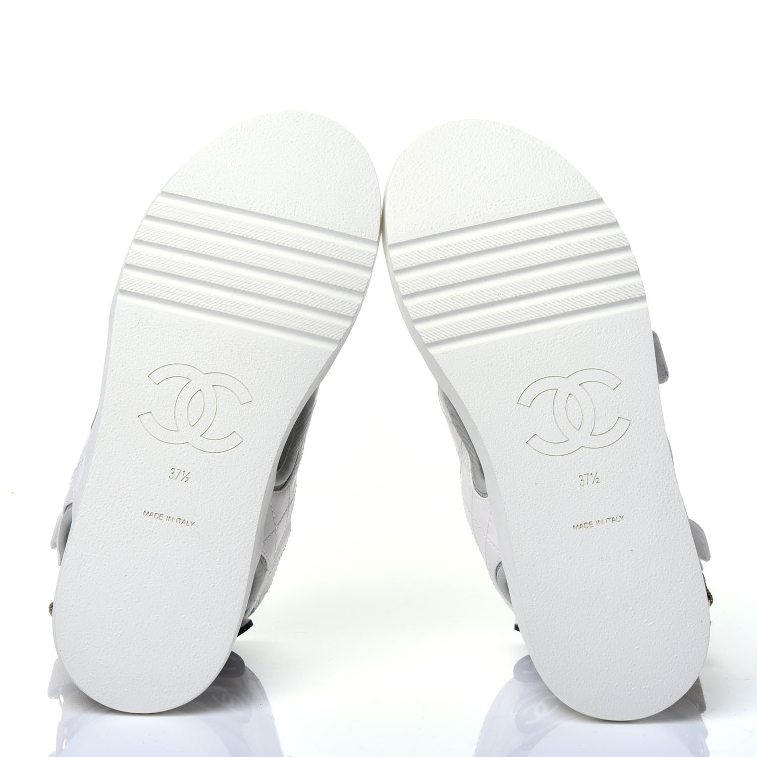 Chanel Goatskin Fabric Gladiator Sandals 37.5 White Light Grey Navy Blue 5 of 8