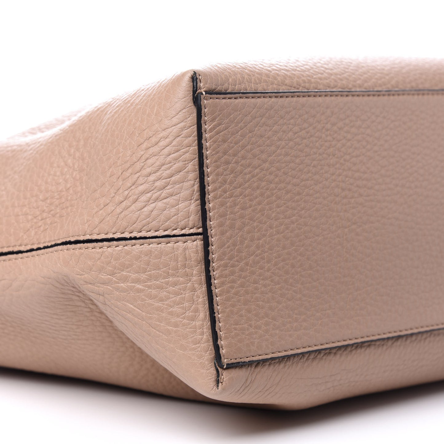Grained Calfskin Rockstud Shoulder Tote Beige