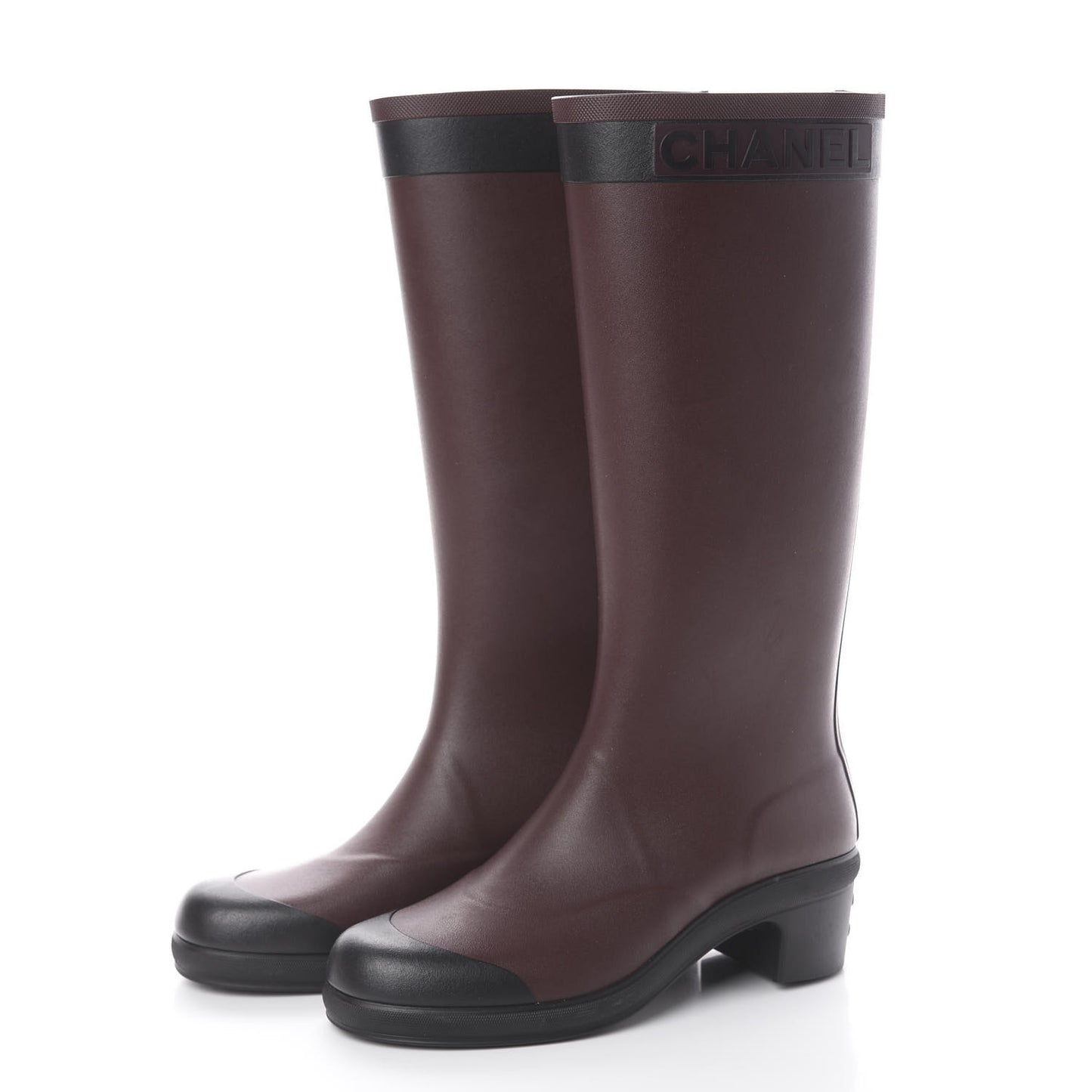 Rubber Logo Rain Boots 41 Burgundy Black