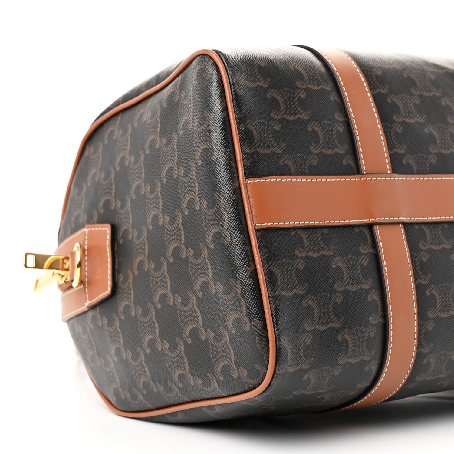 Celine Triomphe Canvas Calfskin Boston Bag Tan 9 of 10