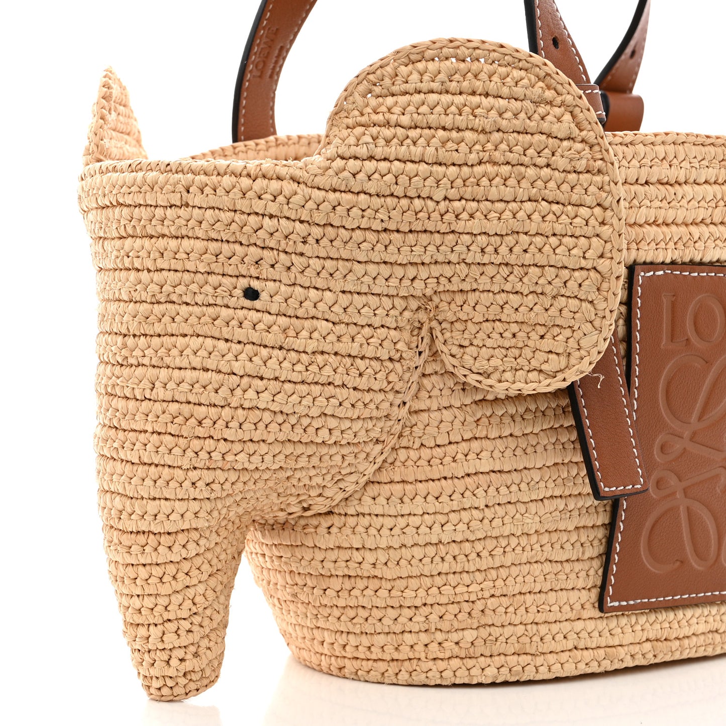 Raffia Small Elephant Basket Tote Bag Natural Tan