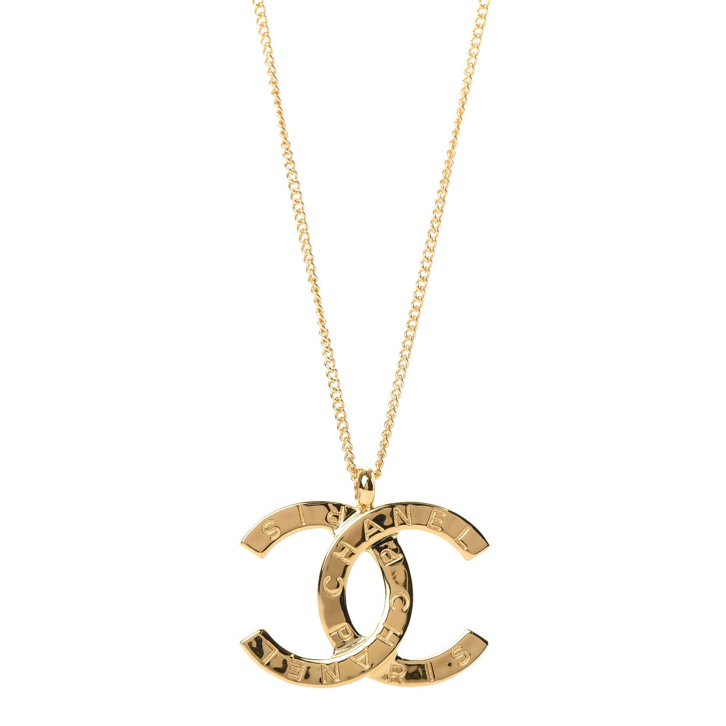 Metal CC Paris Button Necklace Gold