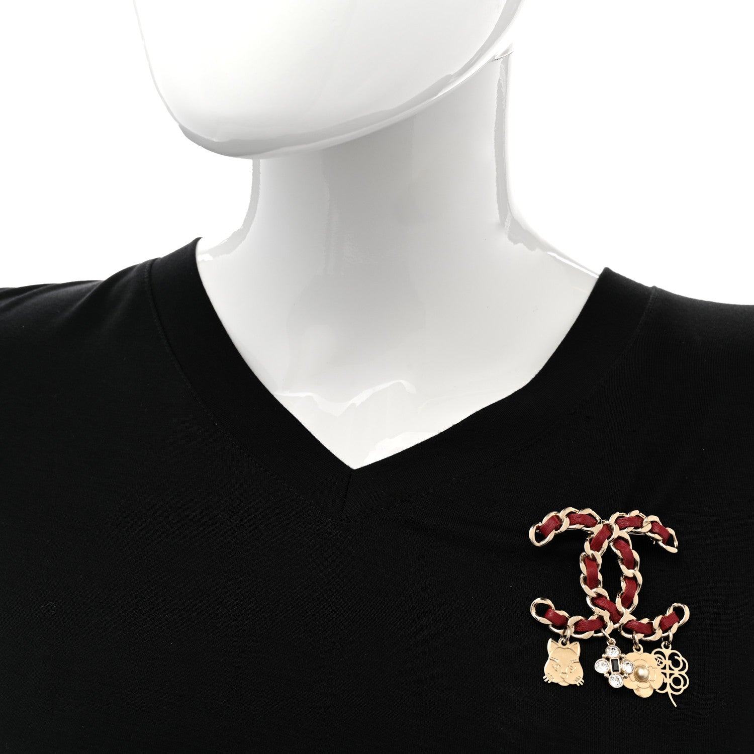 Chanel Lambskin Crystal Chain CC Charms Brooch Burgundy Gold 2 of 5
