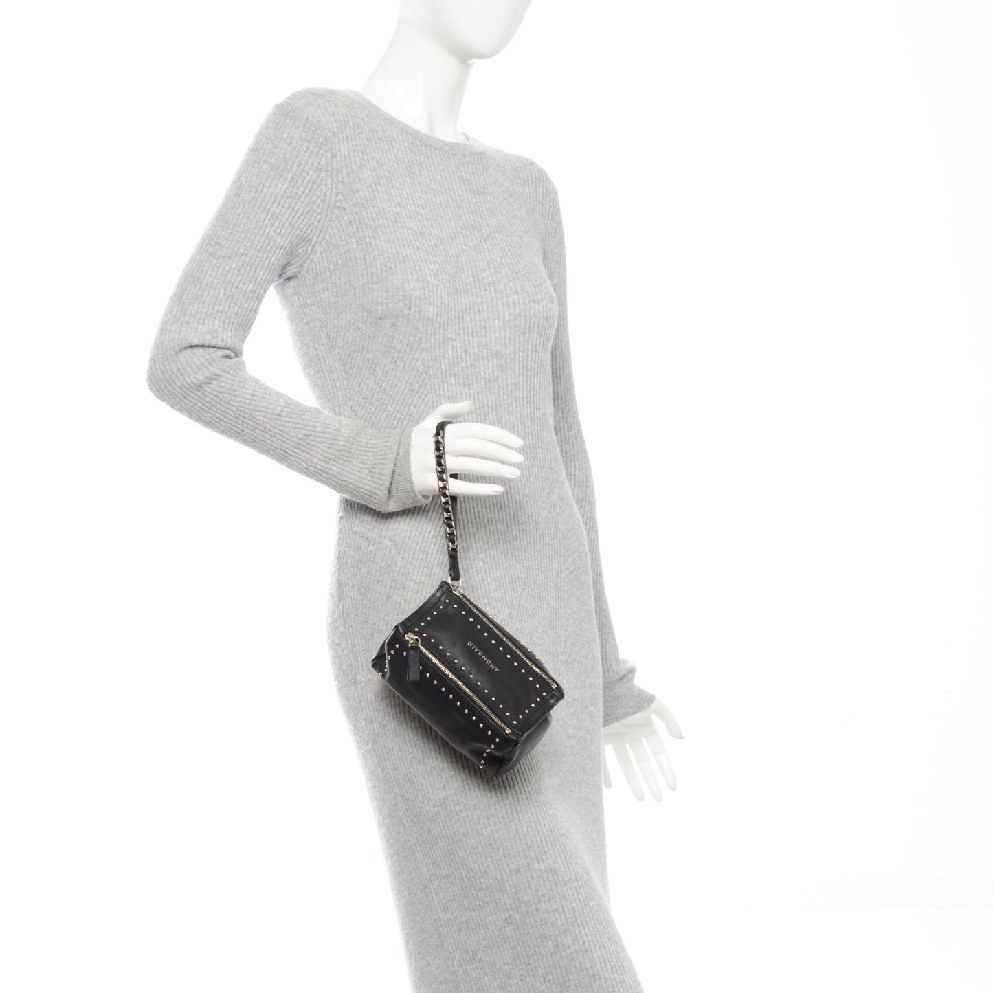 Calfskin Studded Pandora Wristlet Black