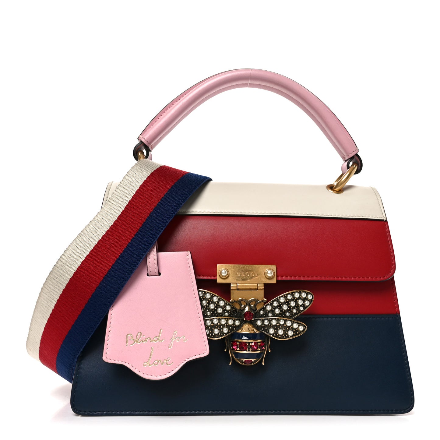 Calfskin Sylvie Web Small Queen Margaret Top Handle Bag Blue Agata Hibiscus Red Mystic White Sugar Pink