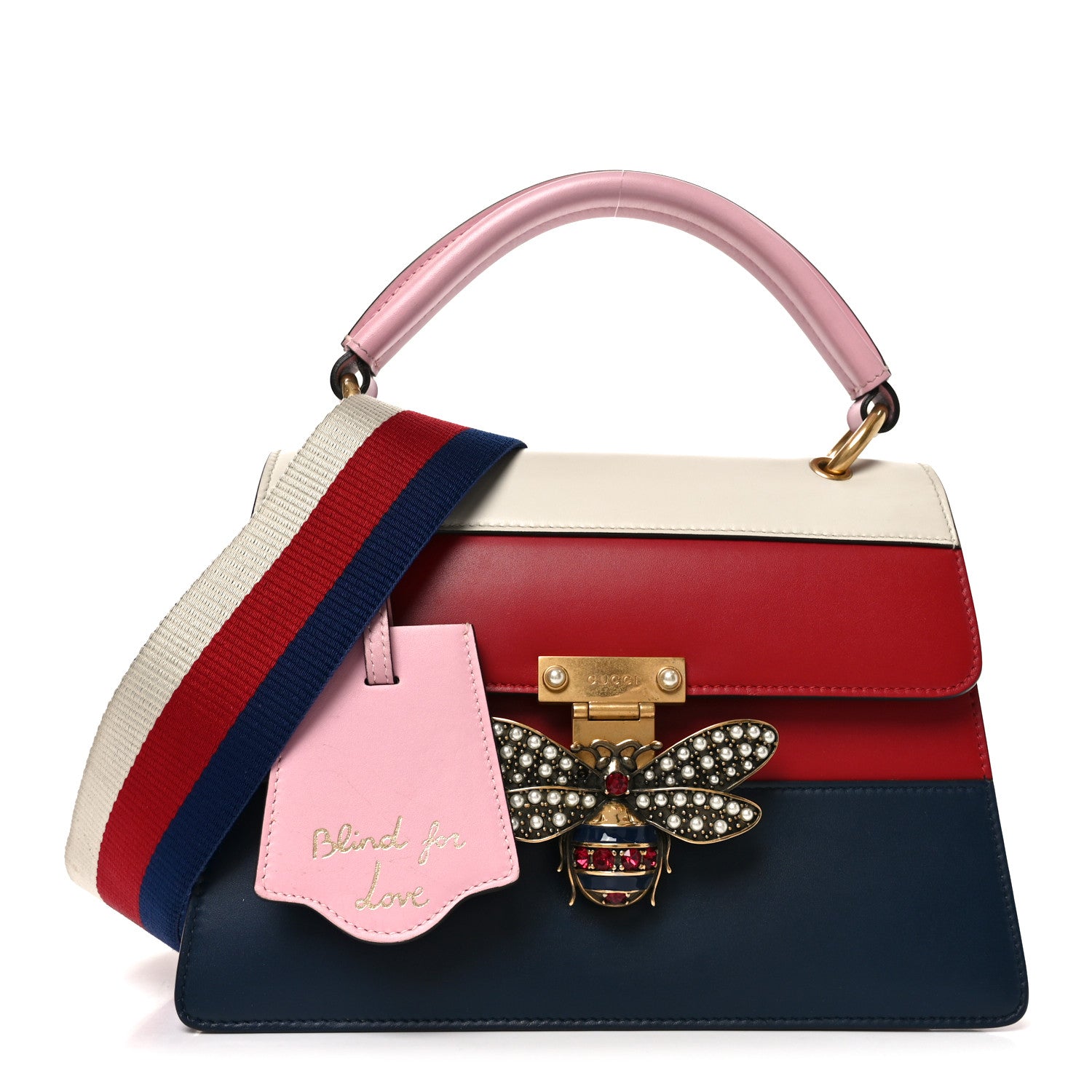 Gucci Calfskin Sylvie Web Small Queen Margaret Top Handle Bag Blue Agata Hibiscus Red Mystic White Sugar Pink 1 of 10