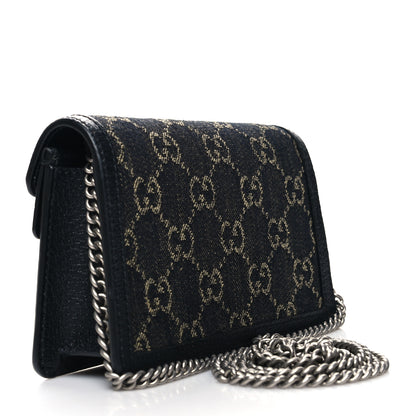 Gucci Jacquard Black Denim GG Monogram Super Mini Dionysus Shoulder Bag Black Ivory 3 of 10