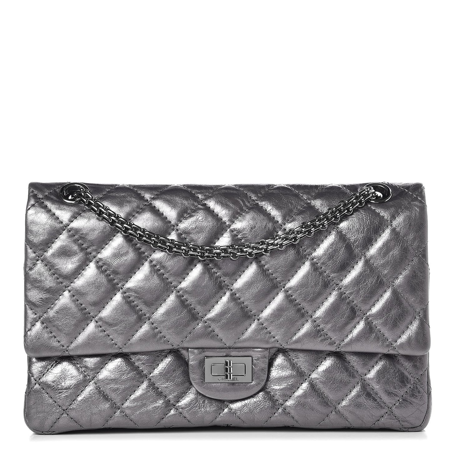 Metallic Aged Calfskin Quilted 2.55 Reissue 226 Flap Dark Silver
