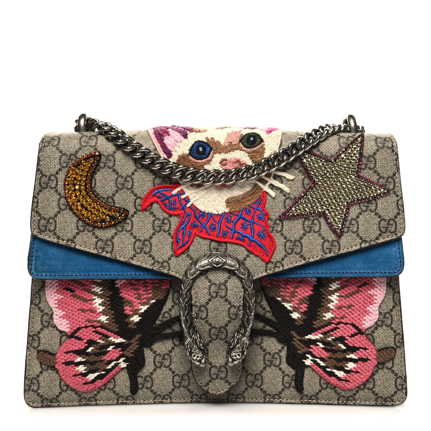 Gucci GG Supreme Monogram Embroidered Medium Dionysus Shoulder Bag Blue 1 of 13