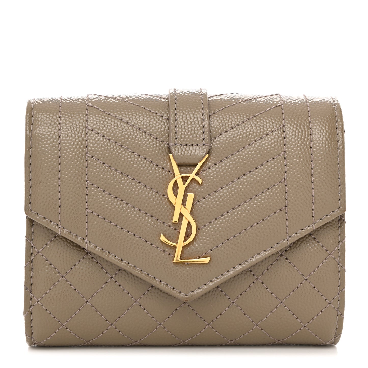 Grain De Poudre Mixed Matelasse Triquilt Monogram Compact Tri Fold Wallet Greyish Brown