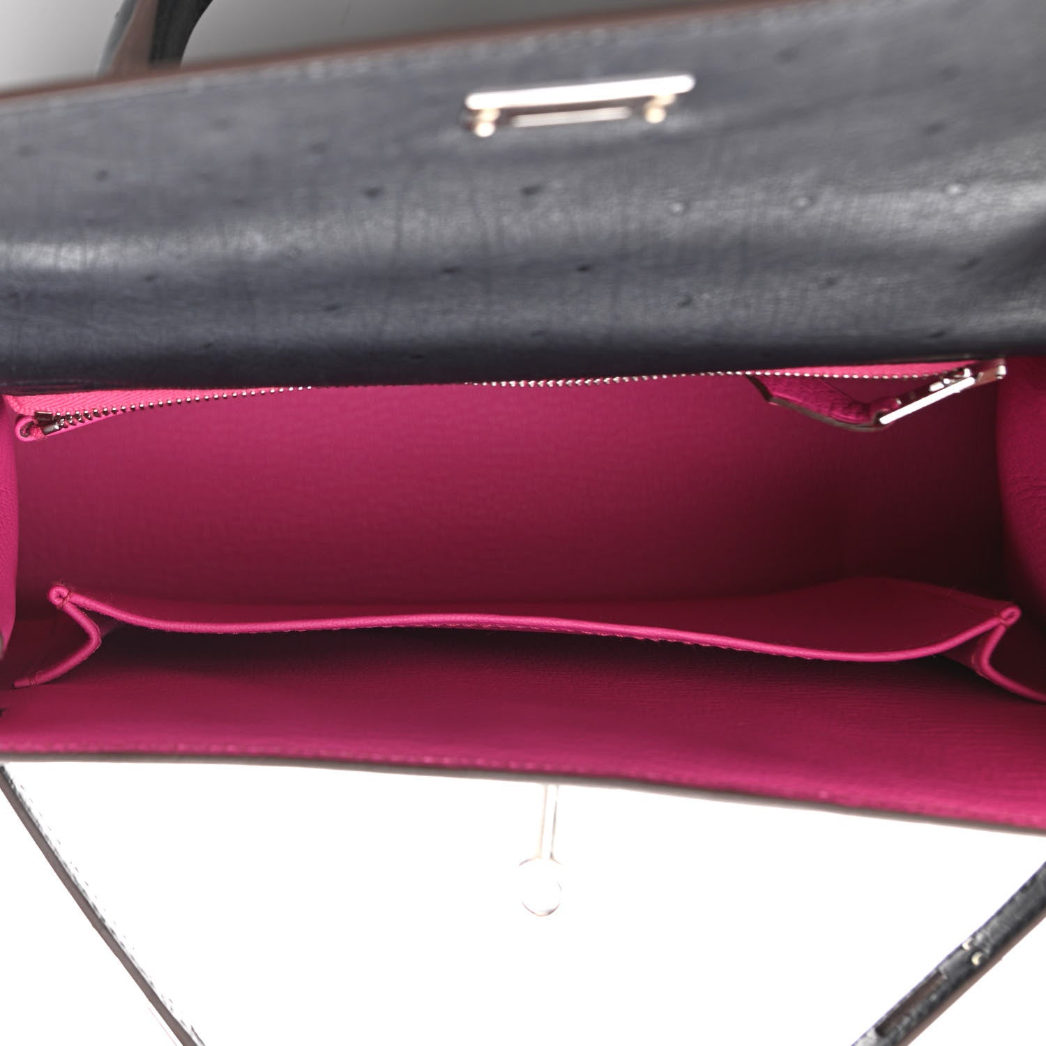 Hermes Ostrich Horseshoe Kelly Sellier 25 Bleu Indigo Rose Tyrien 5 of 11