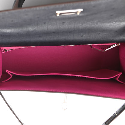 Hermes Ostrich Horseshoe Kelly Sellier 25 Bleu Indigo Rose Tyrien 5 of 11