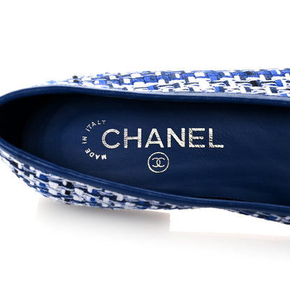 Chanel Tweed Lambskin CC Cap Toe Ballerina Flats 37.5 White Blue 7 of 9
