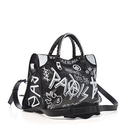 Balenciaga Agneau Arena Graffiti All Over Classic Hardware City Black White 3 of 10
