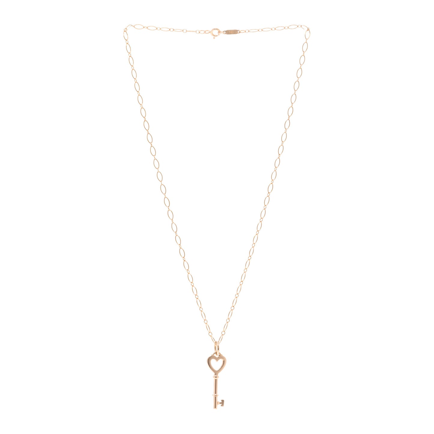 18K Rose Gold Mini Heart Key Pendant Oval Link Necklace