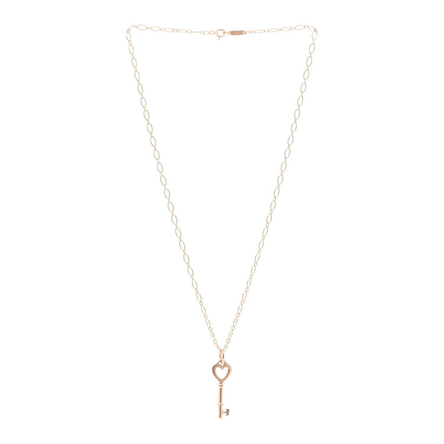 Tiffany 18K Rose Gold Mini Heart Key Pendant Oval Link Necklace 3 of 4