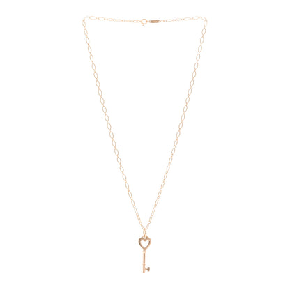 Tiffany 18K Rose Gold Mini Heart Key Pendant Oval Link Necklace 3 of 4